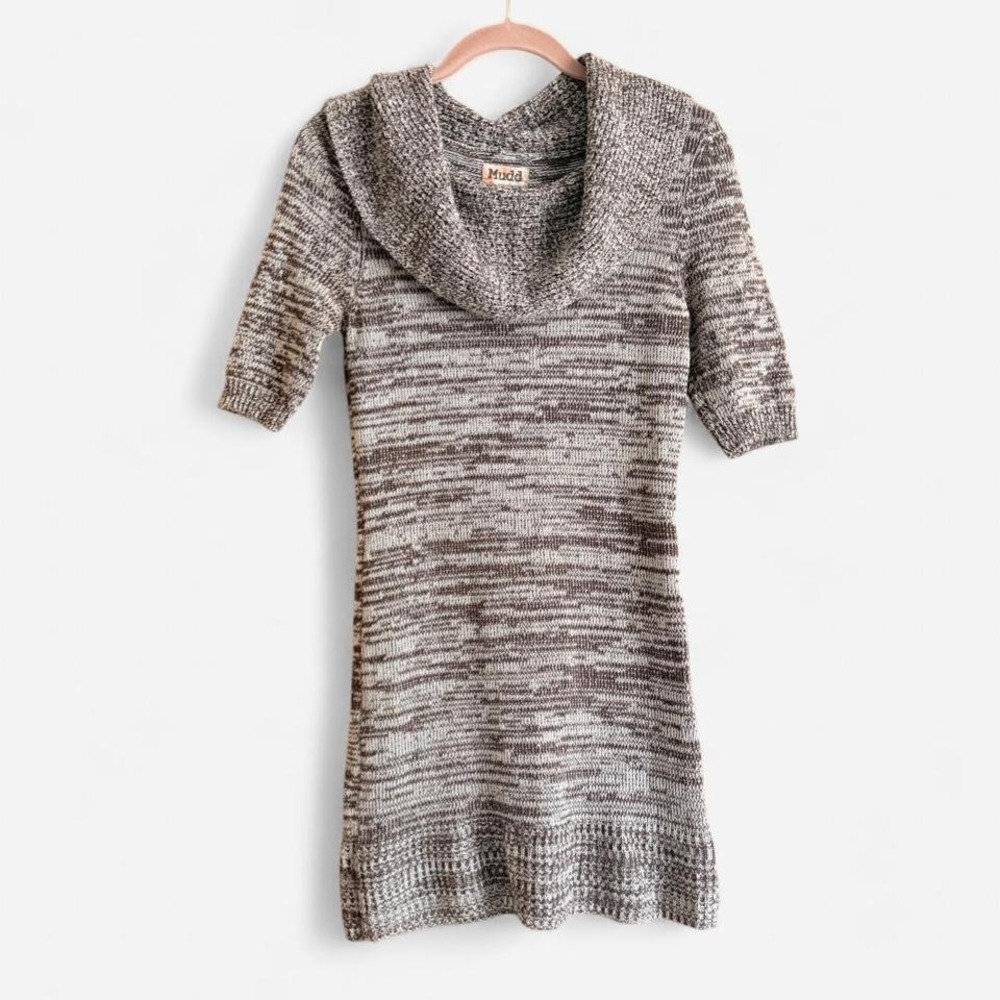 Y2K Mudd mini sweater‎ dress white brown spacedye knit cowl neck bodycon women M
